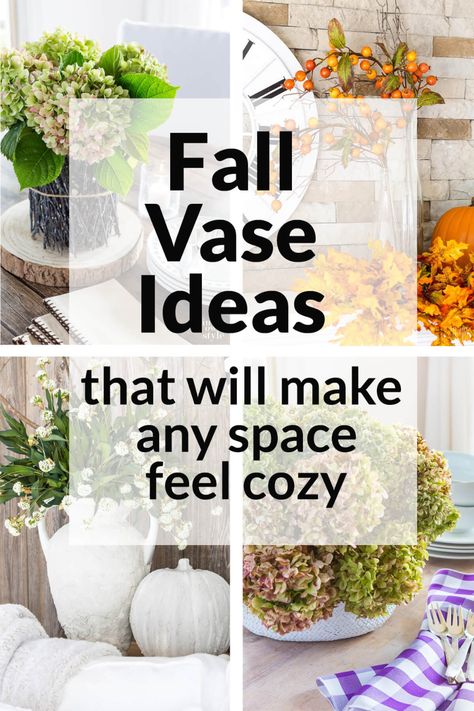 Fall vase decor ideas along with vase filler ideas for the autumn season. These 16 vase decorating ideas are simple and can be made with items you may already have in your home making them very budget-friendly. Fall Vase Decor, Glass Vase Filler Ideas, Glass Vases Decor Ideas, Fall Vases, Decorating Vases, Vase Decorating Ideas, Fall Vase, Vase Filler Ideas, Large Flower Vases