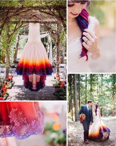 Tie Dye Wedding Dress, Tie Dye Wedding, Dip Dye Wedding Dress, Dye Wedding Dress, Wedding Dress Diy, Dip Dye Dresses, Ombre Wedding Dress, Chic Wedding Dresses, Ombre Wedding