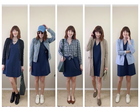 5 casual navy dress outfit ideas Navy Dress Outfit, Summer Work Style, Casual Navy Dress, Minimalist Ootd, Light Blue Blazers, Navy Dress Outfits, Knotted Shirt, Light Blue Jacket, Office Casual Outfit