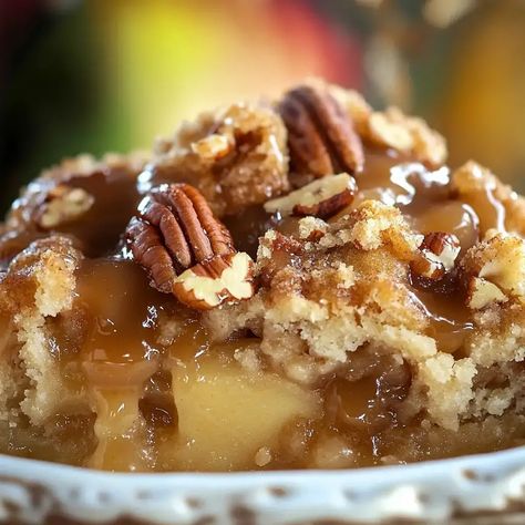 CARAMEL APPLE PECAN COBBLER Apple Pecan Cobbler, Pecan Cobbler Recipe, Lime Cake Recipe, Cherry Pie Bars, Chocolate Caramel Apples, Pecan Cobbler, Fluff Desserts, Lime Cake, Thanksgiving 2024