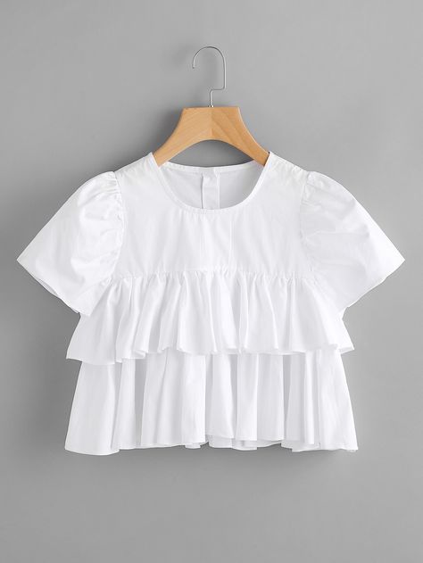 Shop Tiered Frill Hem Puff Sleeve Blouse online. SheIn offers Tiered Frill Hem Puff Sleeve Blouse & more to fit your fashionable needs. Puff Sleeve Blouse, Women Blouses, Blouse Online, Evening Gown, No Frills, Evening Gowns, Puff Sleeve, Sleeve Blouse, Blouses For Women