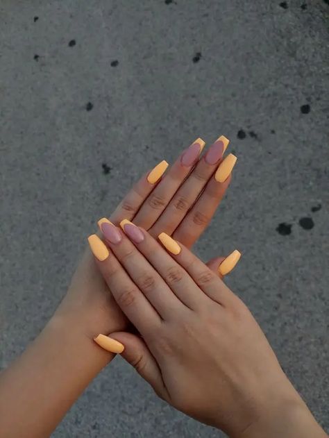 Light Orange Nails Design, Light Orange Nails, Orange French Nails, August Nails Ideas, Stylish Nail Art, Sky Blue Nails, Orange Nail Designs, August Nails, Coral Nails