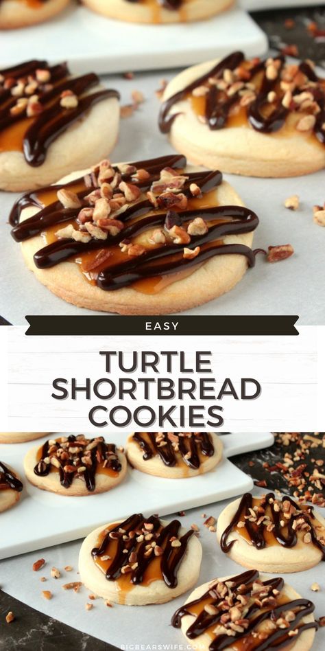 Shortbread Turtle Cookies, Turtle Shortbread Cookies, Toffee Chip Shortbread Cookies, Carmel Turtle Cookies, Caramel Turtle Cookies, Peanut Butter Bars Healthy, Turtle Cookies Recipe Caramel Pecan, The Best Chocolate Pecan Caramel Turtles, Chocolate Dipped Shortbread Cookies