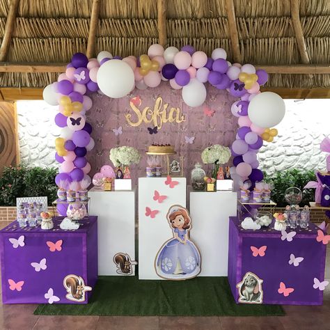 Sofia The First Backdrop Ideas, Sofia The First Decorations, Sophia The First Birthday Party Ideas, Princess Sofia Birthday Party Ideas, Sofia Birthday Cake, Princess Sofia Birthday, Princess Sofia Party, Sofia The First Birthday Party, Princesa Sophia