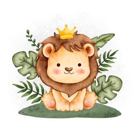 Leão de safári fofo animal aquarela | Premium Vector #Freepik #vector #aquarela #cartao #projeto #natureza Décoration Baby Shower, Lion Baby Shower, Safari Baby Animals, Lion Drawing, Belly Painting, Cute Lion, Baby Lion, Safari Birthday, Safari Party