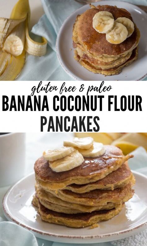 Paleo Banana Coconut Flour Pancakes, a gluten free dairy free pancake recipe for fluffy paleo banana #pancakes made with coconut flour. #coconutflourrecipe #pancakerecipe #bananapancakes #paleo #glutenfreerecipe Banana Coconut Flour Pancakes, Banana Coconut Flour, Paleo Pancakes Coconut Flour, Dairy Free Pancake Recipe, Paleo Banana Pancakes, Gluten Free Banana Pancakes, Dairy Free Pancakes, Pancakes Pancakes, Coconut Flour Pancakes