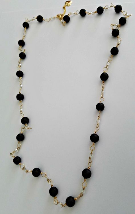 This Lava and Quartz gemstone necklace is 29 inches long. Its been done in 14k gold filled. This necklace will arrive to you beautifully gift boxed. Jade Earrings, Jewelry Making Tutorials, Lovely Earrings, Beaded Necklaces, Quartz Necklace, Chain Styles, Gemstone Necklace, Necklace Etsy, Gold Filled