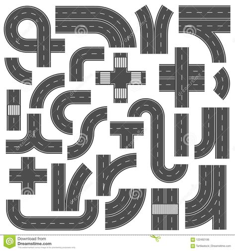 Connectable highway road elements. Crossroads, footpath and speedway junction mark. Asphalt street roads with marking. Illustration about highway, automobile, cross - 122492106 Road Texture, Free Paper Models, Road Markings, Minecraft City, Model Train Layouts, Train Layouts, Paper Models, Diy Toys, Model Trains