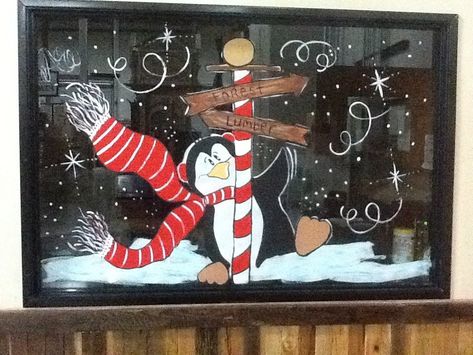 Christmas Scenes To Paint, Scenes To Paint, Windows Paint, Painted Window Art, Painting On Glass Windows, Christmas Window Painting, Window Mural, Window Designs, Christmas Windows