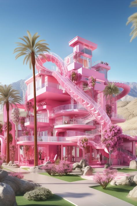 We asked AI to generate images of what it'd look like if Coachella built a Barbie Dream House inside the festival. What do you think, would you want to tour these? Dream House Inside, Barbie Edition, Barbie Birthday Party, Pink Life, Barbie Stuff, Pink House, Malibu Barbie, Aesthetic Japan, Barbie Life