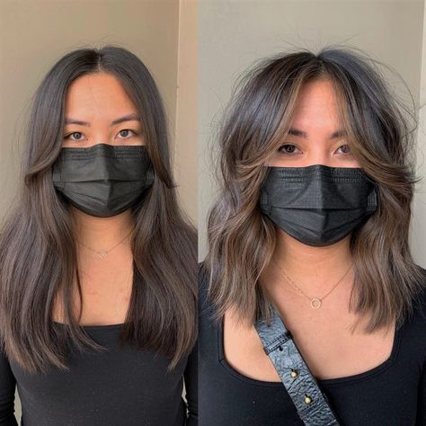 Shag Textured Hair, Women Haircut Face Frame, Lob With Face Framing Layers Straight, Bangs With Face Framing Highlights, Short Haircut With Layers And Face Frame, Bangs To Frame Face, Carpet Bangs Medium Hair, Shoulder Link Hairstyle Women, Face Framing Collarbone Length Hair