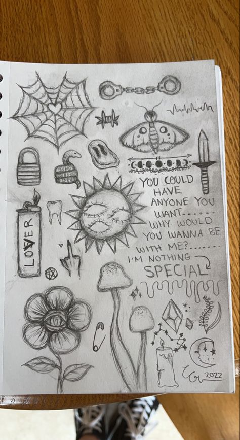 Emo Mushroom Drawing, Grunge Drawings Ideas, Fairy Grunge Drawing Ideas, Grunge Drawing Ideas Doodles Easy, Fairy Grunge Art Sketches, Journal Ideas Grunge, Emo Things To Draw, Sketch Book Ideas Pencil, Easy Emo Drawings