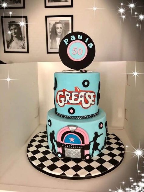 Grease Themed Birthday Cake, Grease Themed Cupcakes, Grease Birthday Party Ideas Decoration, Grease Themed Cake, Grease Birthday Cake, 50s Birthday Cake, Grease Cake, 50s Cake, Grease Themed Parties