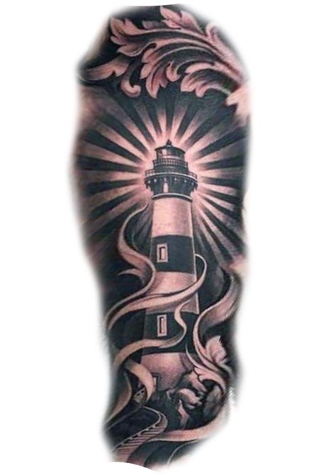 Lighthouse Tattoo Design, Light House Tattoo, Sea Tattoos, Lighthouse Tattoos, Finger Tattoos Words, Nautical Tattoo Sleeve, Wrist Tattoo Ideas, Skull Hand Tattoo, Octopus Tattoo Design