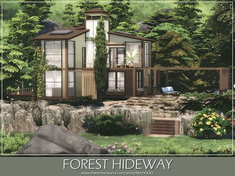 The Sims Resource - Forest Hideway Sims Forest House, Sims 4 Cc Outdoors, Sims 4 Scandinavian House, Sims 4 Forest House, Modern House Sims 4, Lego Studio, Scandinavian Modern House, Sims Lots, Sims 4 Modern House