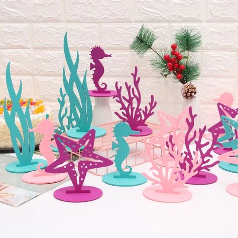 2Pcs Mermaid Party Coral Seaweed Seahorse DIY Felt Decor Table Desktop Ornament Children's Birthday Party Baby Shower Supplies|Party DIY Decorations| - AliExpress Diy Mermaid Decorations, Diy Felt Decorations, Mermaid Decorations, Felt Decor, Diy Mermaid, Ocean Theme Party, Mermaid Party Decorations, Mermaid Diy, Under The Sea Theme