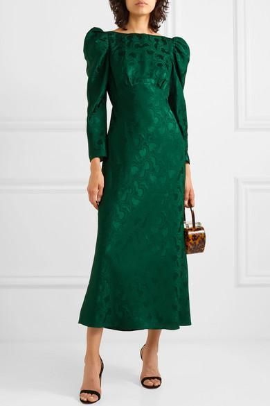 from @NET-A-PORTER's closet #saloni #lafshar #aquazzura November Wedding Guest Outfits, Sukienki Maksi, Fall Wedding Dress, Fall Wedding Dresses, Nyc Fashion, Jewel Tones, Modest Fashion, Silk Dress, Classy Outfits