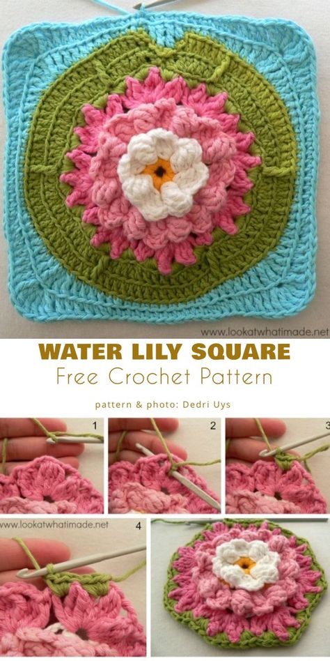 Lily Pad Granny Square, Lilies Crochet, Crochet Flag, Crafts To Make And Sell Unique, Crochet Flower Granny Square Pattern, Crochet Lily, Flowers At Home, Granny Blanket, Crochet Square Blanket