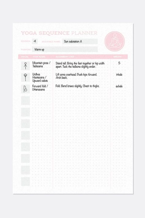 Yoga sequence planner - Personalised yoga class planner - Printable yoga sequencing planner | Printable Planner by  Michael Myrick Yoga Class Sequence Template, Yoga Class Plan Template, Yoga Flow Chart, Yoga Infographic, Yoga Planner, Yoga Class Plan, Yoga Sequencing, Class Planner, Yoga Ideas