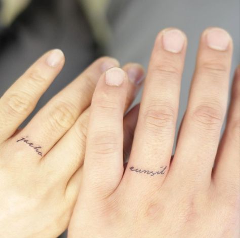 Always Ring Tattoo, Husband Name Tattoos For Women Finger, Husband Name Tattoo On Ring Finger, Name Tattoos On Fingers For Women, Finger Tattoos Marriage, Finger Name Tattoos For Women, Name Tattoos On Finger, Ring Finger Tattoo For Women Wedding, Name On Ring Finger Tattoo