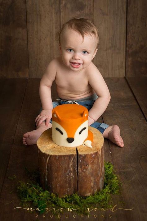 Fox Smash Cake 1st Birthdays, Fox Birthday Party Boys, Woodland Theme Cake Smash, Fox Smash Cake, Woodland Smash Cake, Fox Cakes, Woodland Birthday Party Boy, Boy Smash Cake, Smash Cake First Birthday