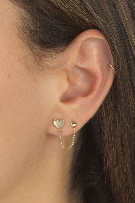 Aesthetic Ear Rings, Two Ear Pearcing Ideas, Ear Piercings Rings, Double Ear Pearcing Ideas, Small But Cute Tattoos, Double Piercing Earrings Aesthetic, Aesthetic Ear Piercings Minimalist, Ear Piercings Double Helix Rings, Ear Pirsing Ideas