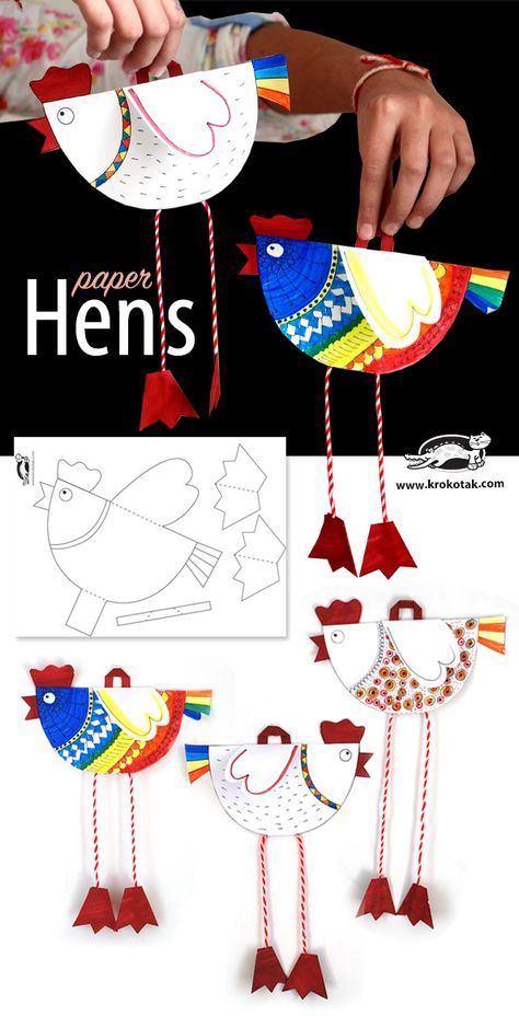 Paper Hens Påskeaktiviteter For Barn, Diy – Velikonoce, Chicken Crafts, Paper Plate Crafts, Construction Paper, Childrens Crafts, A Chicken, Animal Crafts, Craft Activities For Kids