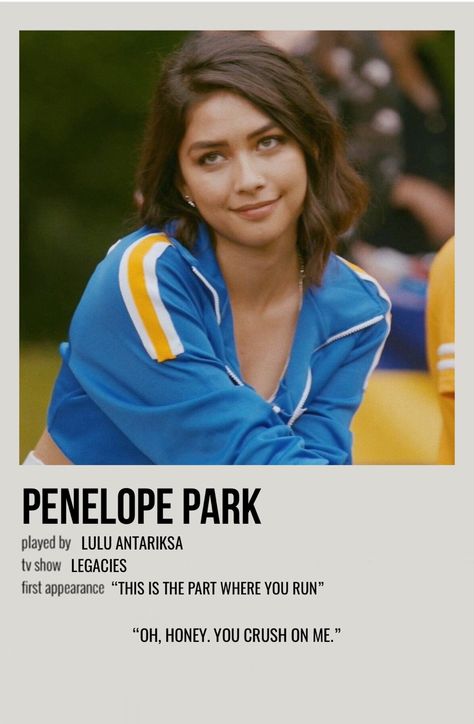 minimal polaroid character poster for penelope park from legacies Legacies Penelope Park, Legacies Penelope, Penelope Park Legacies, Legacies Poster, Legacies Characters, Penelope Park, Lulu Antariksa, Tvdu Characters, Marvel Wall Art