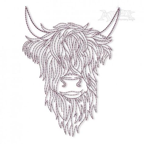 Embroidery Cow Patterns, Highland Cow Embroidery Design, Highland Cattle Tattoo, Cow Embroidery Design Free Pattern, Highland Cow Cross Stitch Pattern Free, Cow Embroidery Pattern, Western Embroidery Patterns, Highland Cow Embroidery Pattern, Highland Cow Drawings