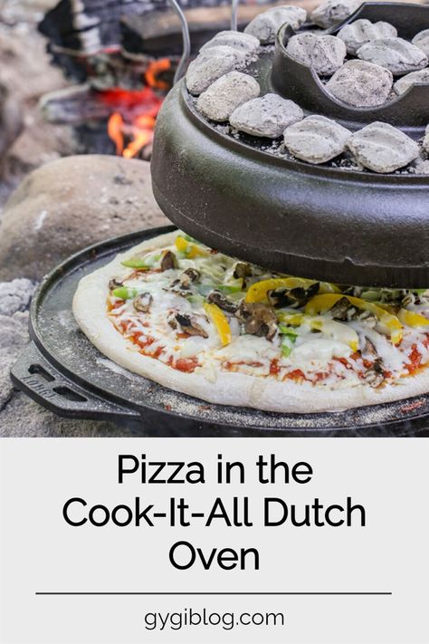 Pizza in the Cook-It-All Dutch Oven | Pizza in the Lodge Cook-It-All Dutch Oven | Pizza in a Dutch Oven | Dutch Oven Pizza | Lodge Cook-It-All | Dutch Oven Pizza Recipe | Dutch Oven Pizza How To | Dutch Oven Pizza, Recipe Dutch Oven, Make A Bed, Making Pizza, Oven Pizza, Camp Chef, Homemade Dough, Outdoor Pizza, How To Make Pizza