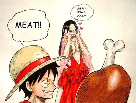 Luffy X Boa Hancock "MEAT" Luffy Meat, Luffy X Boa Hancock, Luffy Hancock, Luffy And Hancock, One Piece Tattoos, One Piece Cartoon, One Piece Funny, One Peice Anime, Xenoblade Chronicles