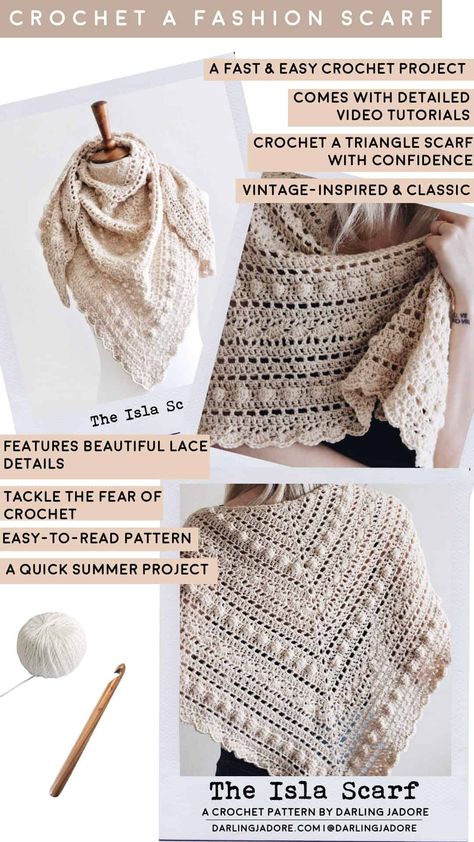 Crochet Lace Scarf Pattern, Triangle Scarf Crochet Pattern, Poncho Au Crochet, Crochet Lace Scarf, Crochet Triangle Scarf, Crochet Free Patterns, Poncho Crochet, شال كروشيه, Modern Crochet Patterns