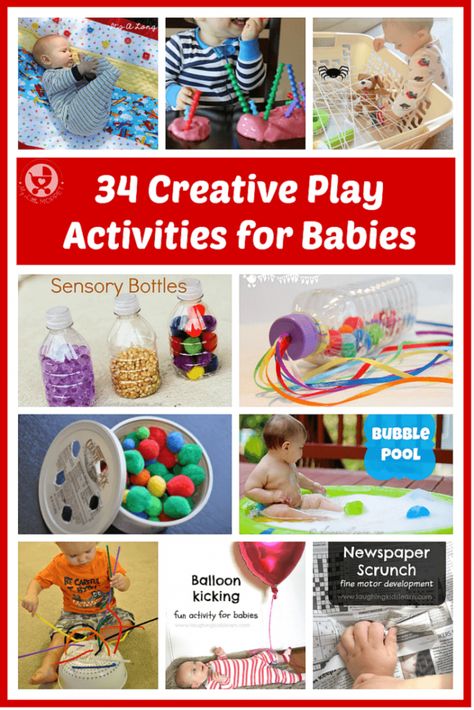 34 Creative Play Activities for Babies below 1 year 1 Activities For Babies Under One, Baby Sensory Bottles, Developmental Activities, Intervention Activities, Mainan Diy, Baby Development Activities, Activities For Babies, Pinterest Baby, Baby Sensory Play