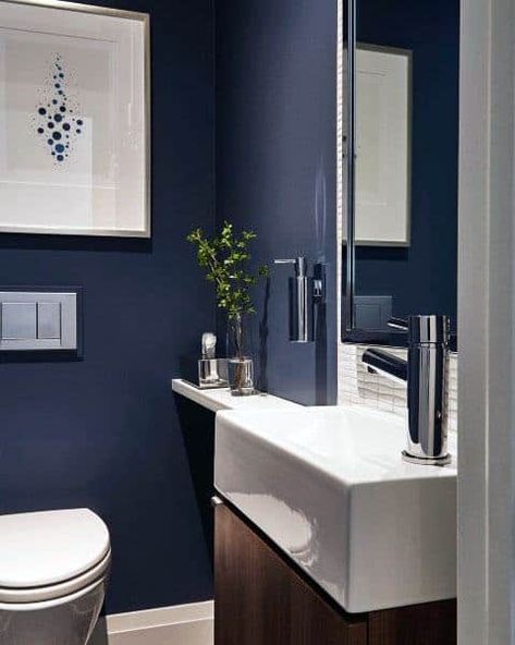 Top 50 Best Blue Bathroom Ideas - Navy Themed Interior Designs Navy Blue Bathroom Decor, Blue Bathroom Walls, Blue Bathroom Ideas, Dark Blue Bathrooms, Bathroom Wall Colors, Blue Bathrooms Designs, Navy Blue Bathrooms, Bathroom Blue, Blue Bathroom Decor