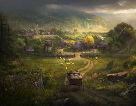 ArtStation - Fortified Village - MTG / The Lord of the Rings: Tales of Middle-earth Fantasy Village, Fantasy Places, Jrr Tolkien, The Lord Of The Rings, Fantasy Inspiration, Medieval Fantasy, Middle Earth, Magic The Gathering, The Rings