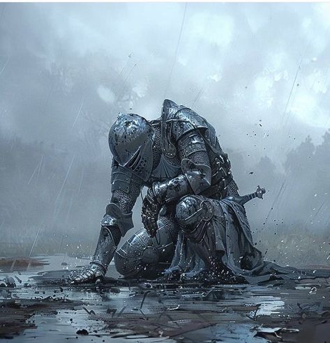 Dark Fantasy Knight Art, Water Knight, Aesthetic Knight, Knights Aesthetic, Dark Knight Aesthetic, Knight Aesthetics, Medieval Knight Art, Lonely Knight, Warriors Aesthetic