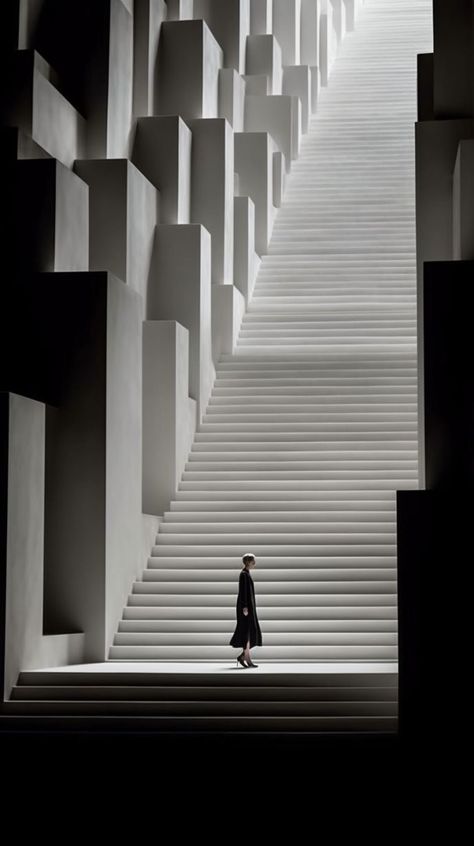 Large Scale Architecture, Cinematic Photography Architecture, Minimalist Architecture Photography, Minimalist Aesthetic Black And White, Black And White Architecture Render, Minimalist Black Aesthetic, Architecture Woman Architects, Scale In Architecture, Sharp Architecture