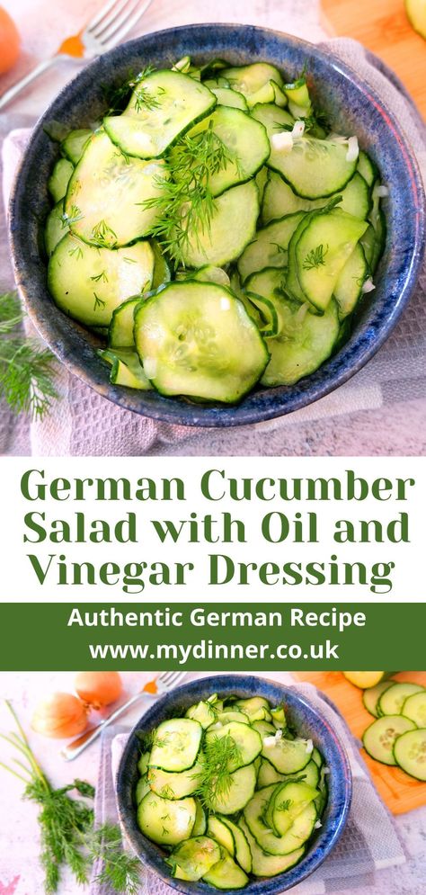 German cucumber salad Cucumber Olive And Dill Salad, Cucumber Salad Dressing Vinegar, Cucumber Dill Recipes, Cucumber Dill Salad Vinegar, Oil And Vinegar Cucumbers, Cucumber Salad Oil And Vinegar, Cucumber Dill Salad Recipes, Wilted Cucumber Salad, German Salad Dressing Recipes