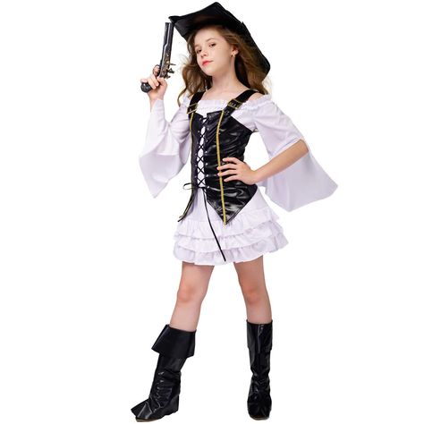 Toddler Girl Pirate Costume, Girl Pirate Costume, Long Sleeve Lace Midi Dress, Pirate Costume Kids, Pirate Girl Costume, Girl Pirate, Costume Pirate, Toddler Fancy Dress, Pirate Dress