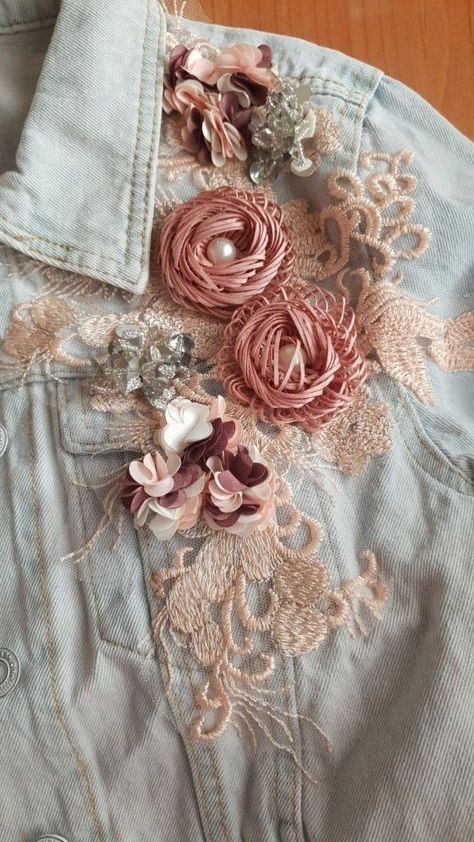 Pin by ƝαjƖα on Ｊ ａ ｎ ｅ＇ｓ:２０２2 | Denim crafts, Denim and lace, Embellished denim jacket Jean Embellishment Ideas, Denim Jacket Embroidery, Embroidery Jeans Jacket, Jeans Recycling, Long Sleeve Jean Jacket, Upcycled Denim Jacket, Diy Denim Jacket, Material Art, Denim Embroidery