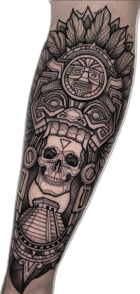 Aztec Collar Tattoo, Mexican Theme Tattoo Sleeve, Aztec Skull Tattoo Design, Mens Sleeve Tattoo Ideas For Guys, Yaqui Indian Tattoo, Aztec Tattoo Mexican Forearm, Mexican Trible Tattoos, Dia De Los Muertos Tattoo Ideas Men, Aztec Tattoo Mexican Men