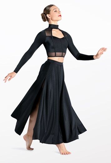 Lyrical Dance Outfits, Black Dance Costumes, Modern Dance Costume, Dance Crop Tops, Lyrical Dresses, Contemporary Dance Costumes, Contemporary Costumes, Solo Costume, Competition Costumes