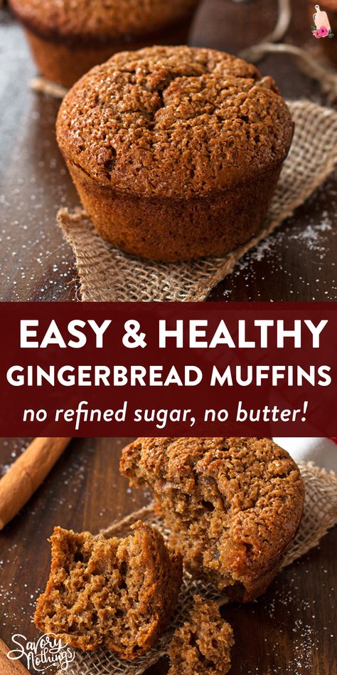 This easy Healthy Triple Ginger Gingerbread Muffin recipe yields amazing bakery-style results! You will love these because they are quick to make, require only one bowl and no electric mixer and contain no butter or white sugar! The best healthy holiday recipe! Make them for Christmas morning or for any holiday brunch party you're headed to - people will love these. | #recipes #christmas #gingerbread #christmasrecipes #christmasfood #brunch #healthyfood #healthyrecipe #healthyeating #cleaneating Gingerbread Muffins Healthy, Holiday Brunch Party, Gingerbread Muffins Recipe, Christmas Muffins, Healthy Gingerbread, Ginger Muffins, Breads Recipes, Gingerbread Muffins, Gluten Free Gingerbread