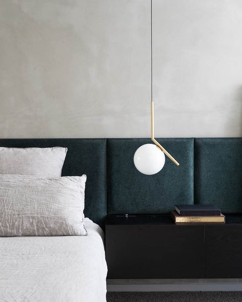 Euroluce on Instagram: “The bedroom at Malvern East project by @elevationproperty featuring the @flos IC Light pendant lamp designed by Michael Anastassiades. Go…” Flos Lighting Pendants, Flos Light, Large Headboard, Lights Pendant, Pendant Lamp Design, Michael Anastassiades, Ball Lights, The Bedroom, Contemporary Lighting