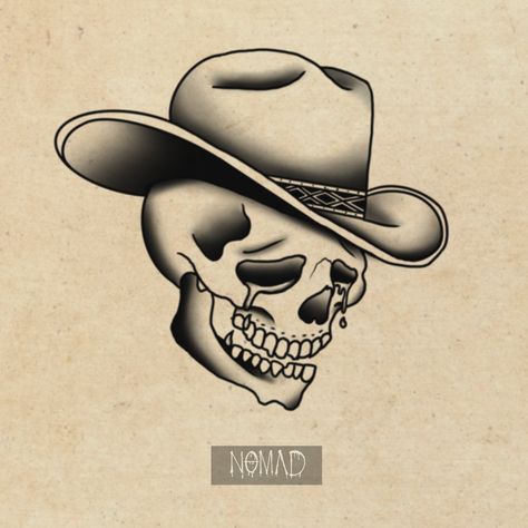 Tattoo Ideas - Tattoo Design - Skull Tattoo - Digital Art - Tattoo Inspo - Crying Tattoo - Cowboy Tattoo - Tattoo - Traditional Tattoo - Old School - Black and Grey Tattoo - Colour Tattoo - Illustrator- Artwork - Custom Skull Tattoos Traditional, Traditional Tattoo Wall Art, American Traditional Cowboy, Traditional Skull Tattoo, Skeleton Couple Tattoo, Traditional Tattoo Outline, Cowboy Tattoo, Traditional Skull, Traditional Tattoo Woman