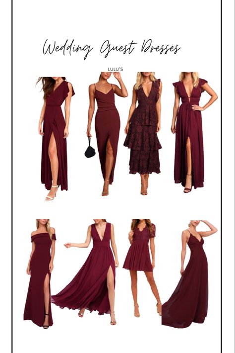 Wine Wedding Guest Dress, Lulu Dresses Wedding Guest, August Wedding Guest Outfit, Red Wedding Guest Outfit, Wine Dress Outfit, Red Prom Dresses 2023, Wedding Guest Dress Red, Red Wedding Guest Dress, Wedding Attendee Dress