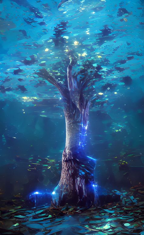 Underwater tree/ digital art/ Dream by Wombo art/ wombo art Underwater Tree Fantasy Art, Underwater Lofi Art, Dream Realm Art, Underwater Forest Art, Magical Underwater World, Fantasy Underwater Art, Avatar Underwater, Underwater Art Illustration, Underwater City Fantasy Art