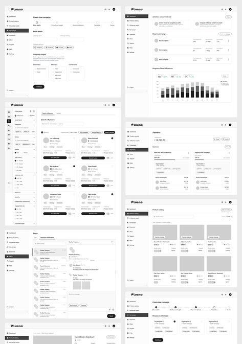 Wireframes for influencer management web app Web Design Wireframe, Influencer Management, Wireframe Web, Web App Ui Design, Wireframe Website, Wireframe Design, Client Management, School Management, App Design Inspiration