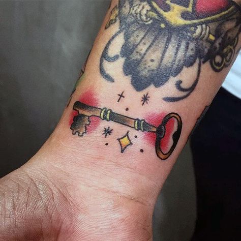 50 Amazing Key Tattoo Designs for Men Traditional Tattoo Key, Small Key Tattoos, Skeleton Key Tattoo, Key Tattoo Designs, Chris Garver, Traditional Tattoo Inspiration, Key Tattoos, Traditional Style Tattoo, Key Tattoo