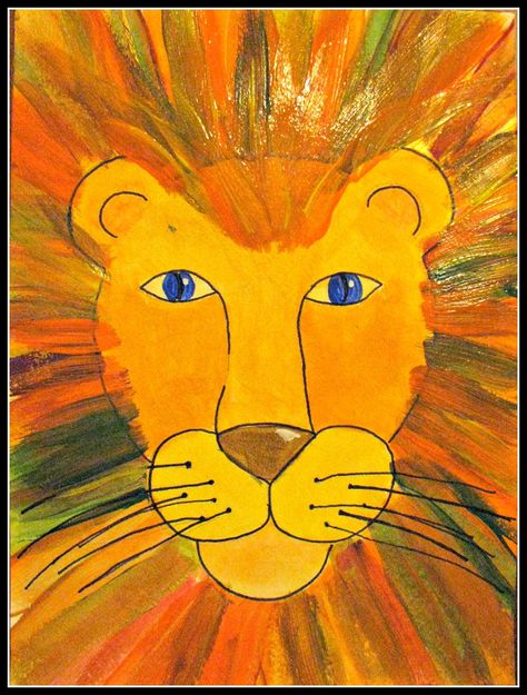 King of the Jungle Teacher Sample This could be a great project for any elementary grade. For my Preschoolers, I choose ... African Art Projects, 2nd Grade Art, Afrique Art, 4th Grade Art, 5th Grade Art, Jungle Art, Lion King Art, Lion Painting, 수채화 그림